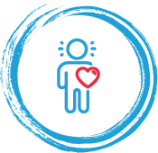 Icon of a person with a heart at their center, representing overall health and wellness.