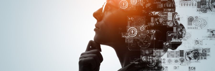 Person thinking with AI technology overlay representing human potential to outsmart machines