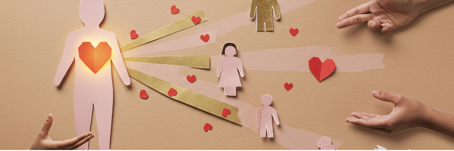 Paper cutout family with hearts and reaching hands illustrating how one “I’m Fine” can be a big red flag for loved ones.