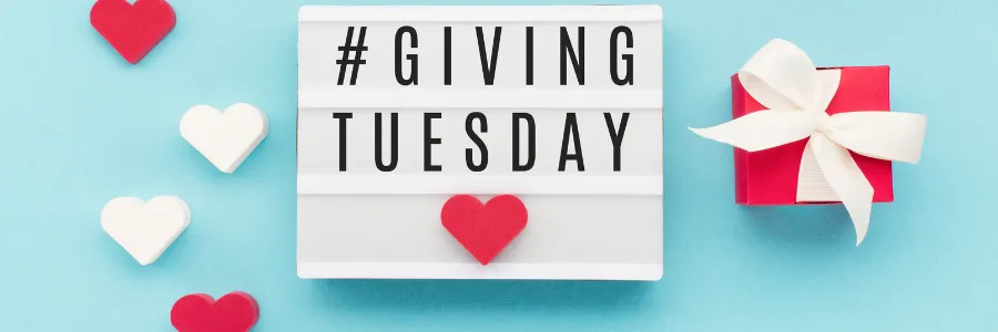 Stories of generosity highlighted with a Giving Tuesday sign, hearts, and a small gift box