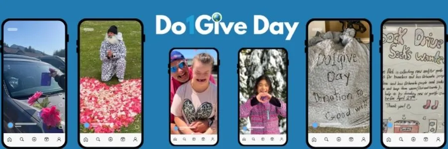 Do1Give Day collage showing social posts of people taking part in acts of giving